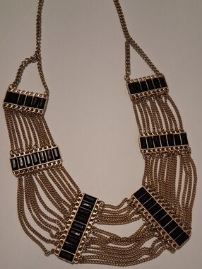 Claire's Gold-Tone Multi-Strand Necklace with Black Accents